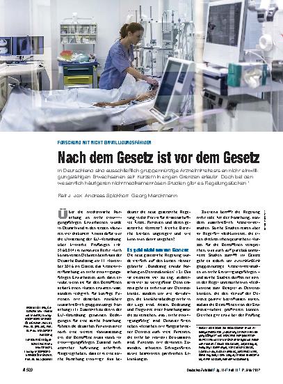 Vorschauseite 1: Forschung mit nicht Einwilligungsfähigen: Nach dem Gesetz ist vor dem Gesetz