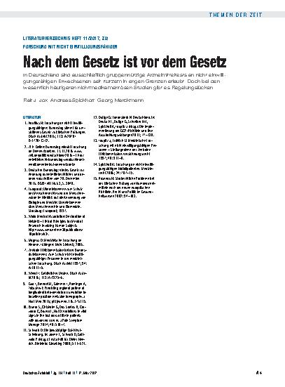Vorschauseite 4: Forschung mit nicht Einwilligungsfähigen: Nach dem Gesetz ist vor dem Gesetz