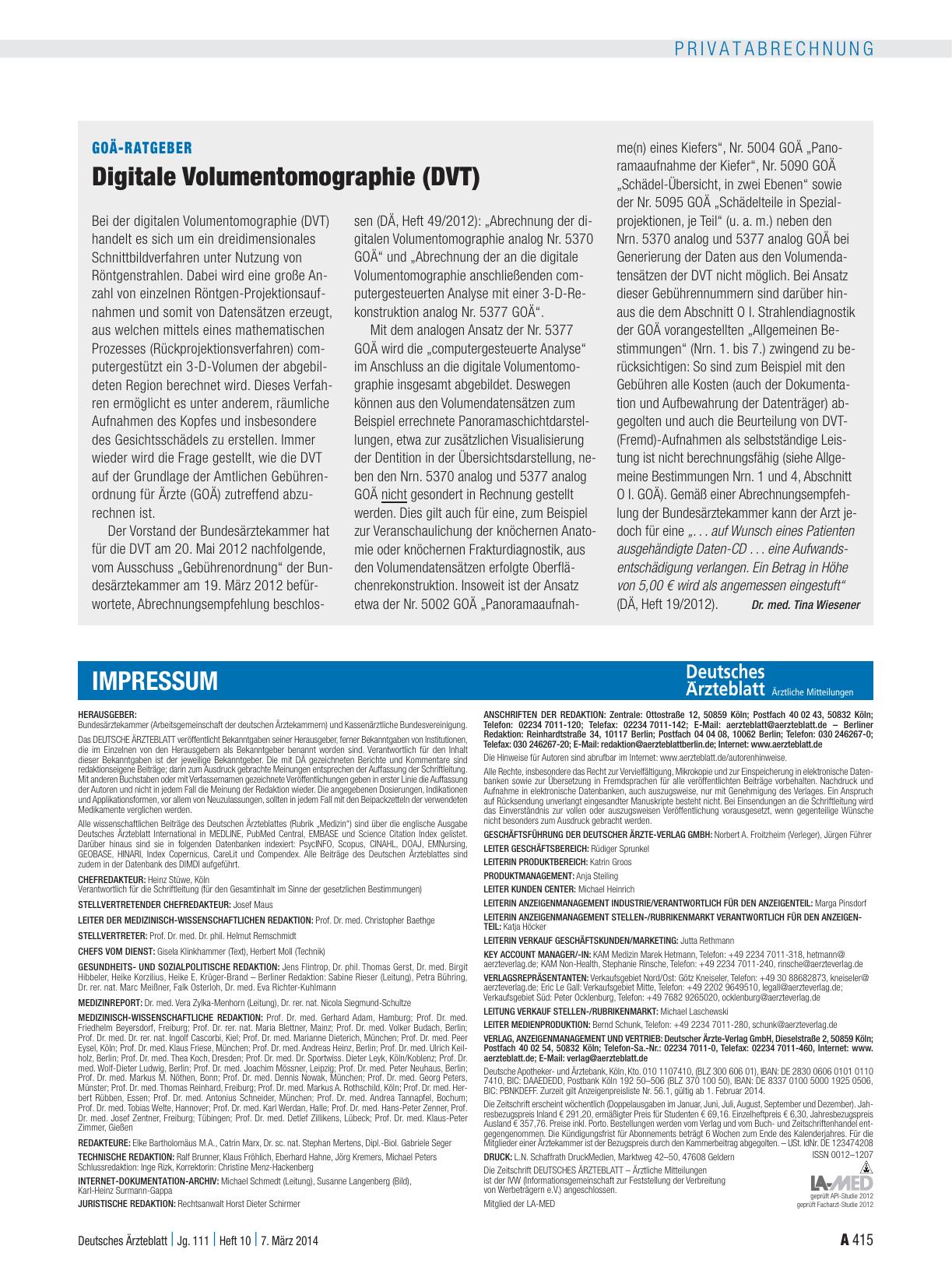 Vorschauseite 1: GOÄ-Ratgeber: Digitale Volumentomographie (DVT)