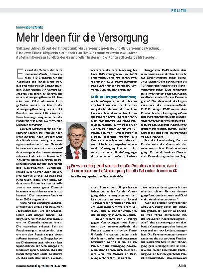 Vorschauseite 1: Innovationsfonds: Mehr Ideen für die Versorgung