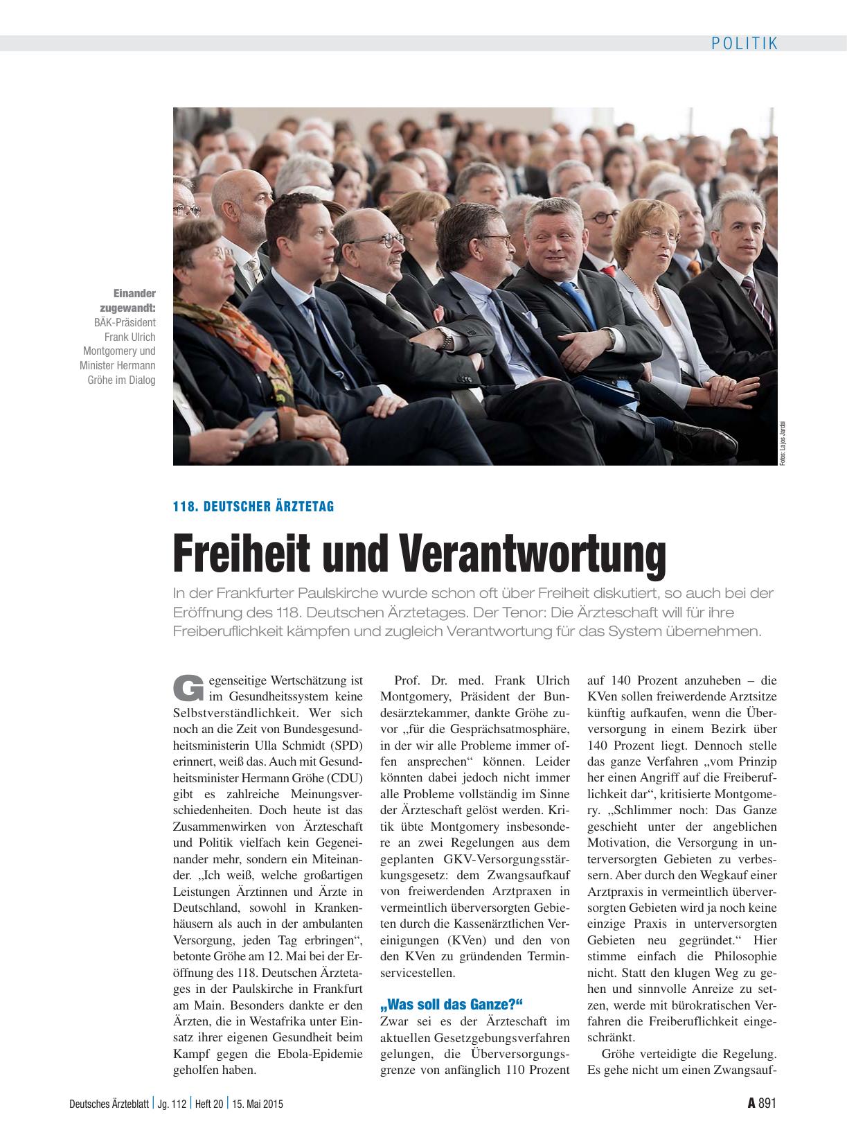 Vorschauseite 1: 118. Deutscher Ärztetag: Freiheit und Verantwortung