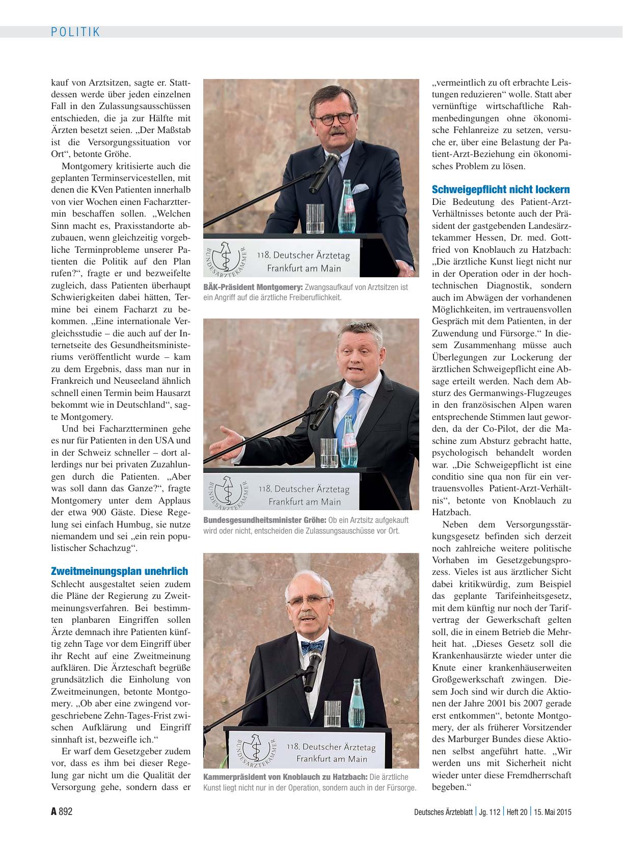 Vorschauseite 2: 118. Deutscher Ärztetag: Freiheit und Verantwortung