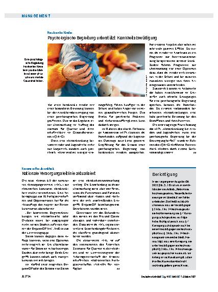 Vorschauseite 1: Herzkranke Kinder: Psychologische Begleitung unterstützt Krankheitsbewältigung