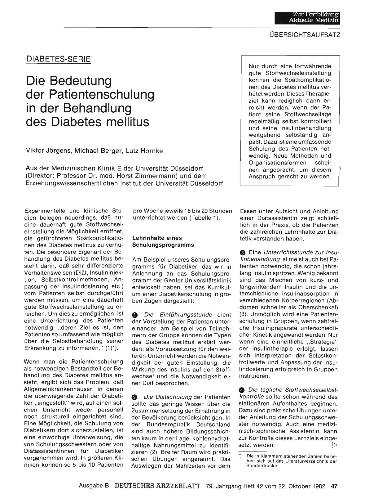 Vorschauseite 1: DIABETES-SERIE: Die Bedeutung der Patientenschulung in der Behandlung des Diabetes mellitus