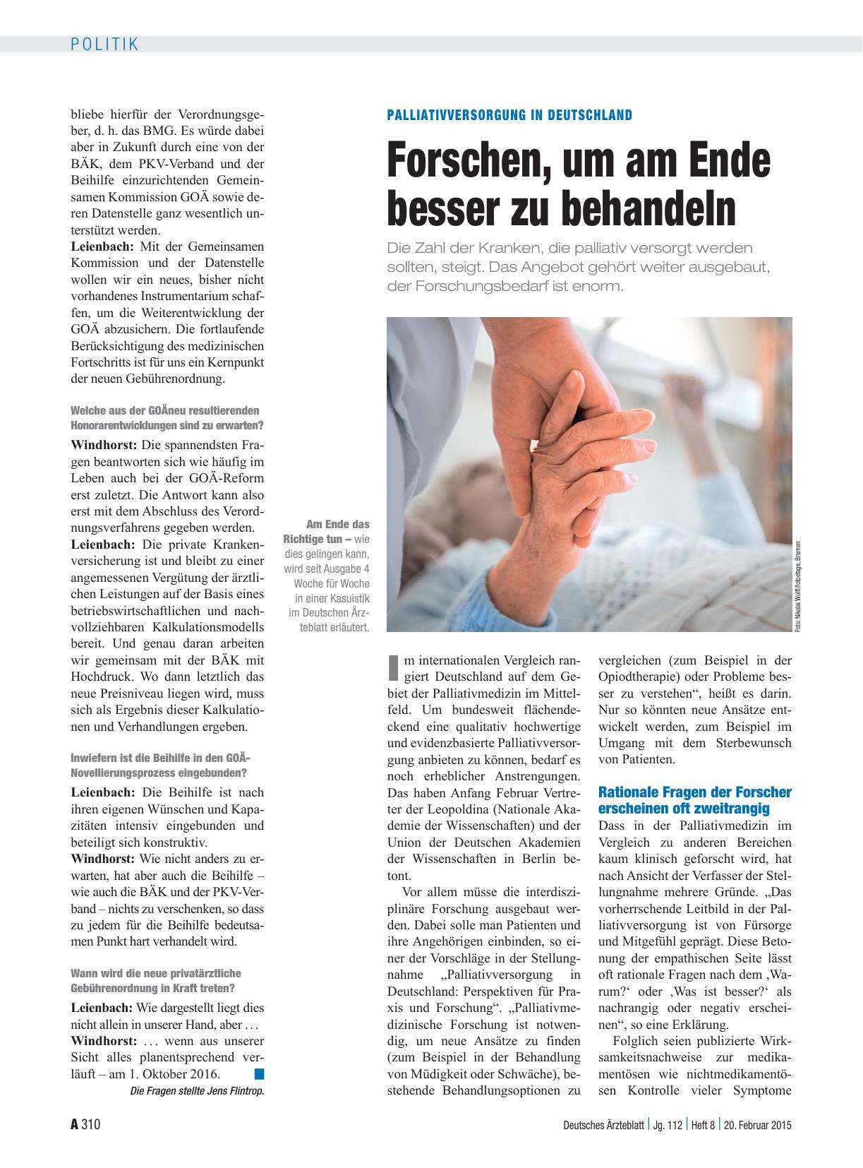 Vorschauseite 1: Palliativversorgung in Deutschland: Forschen, um am Ende besser zu behandeln