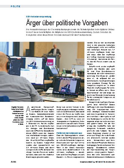 Vorschauseite 1: KBV-Vertreterversammlung: Ärger über politische Vorgaben