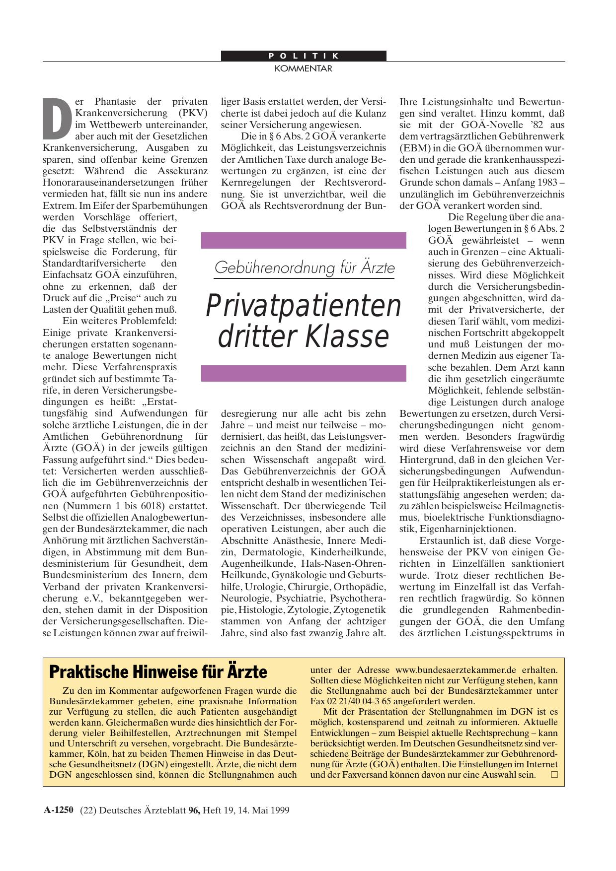 Vorschauseite 1: Gebührenordnung für Ärzte: Privatpatienten dritter Klasse