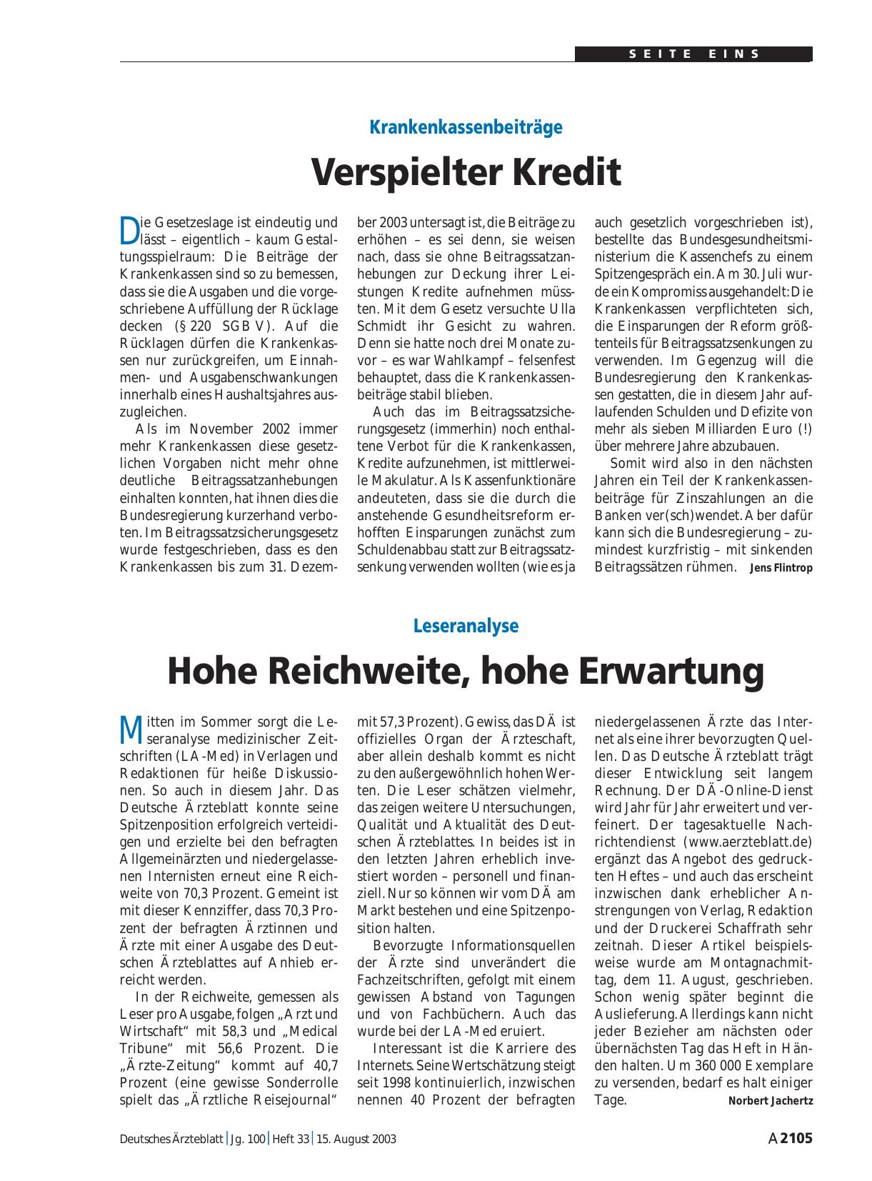 Vorschauseite 1: Krankenkassenbeiträge: Verspielter Kredit