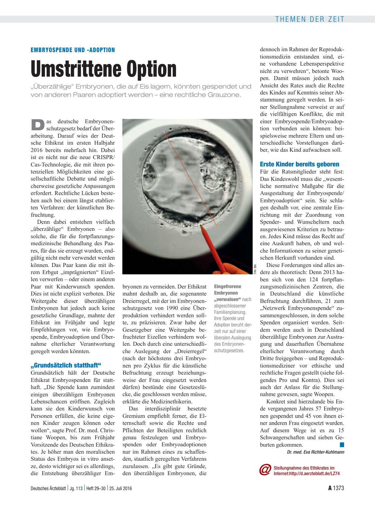 Vorschauseite 1: Embryospende und -adoption: Umstrittene Option
