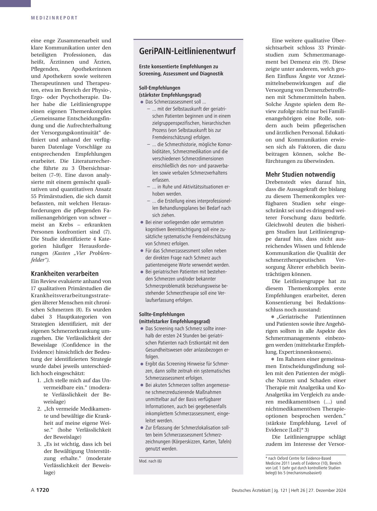 Vorschauseite 3: Leitlinienentwurf: Schmerztherapie in der Geriatrie