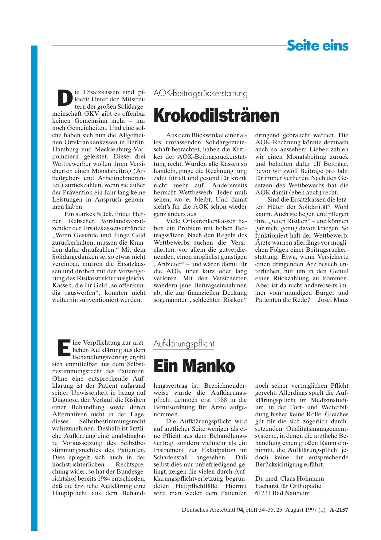 Vorschauseite 1: Aufklärungspflicht: Ein Manko
