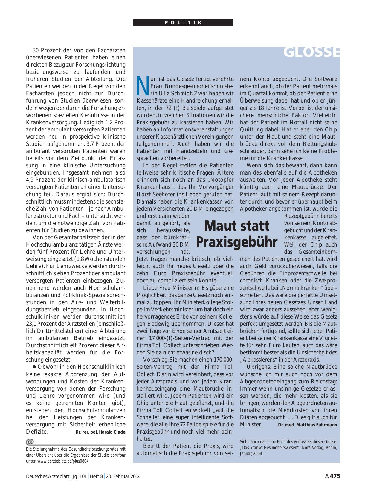 Vorschauseite 1: Maut statt Praxisgebühr