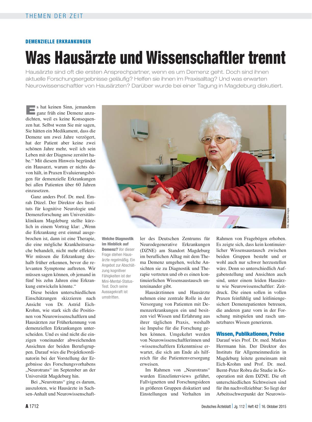 Vorschauseite 1: Demenzielle Erkrankungen: Was Hausärzte und Wissenschaftler trennt