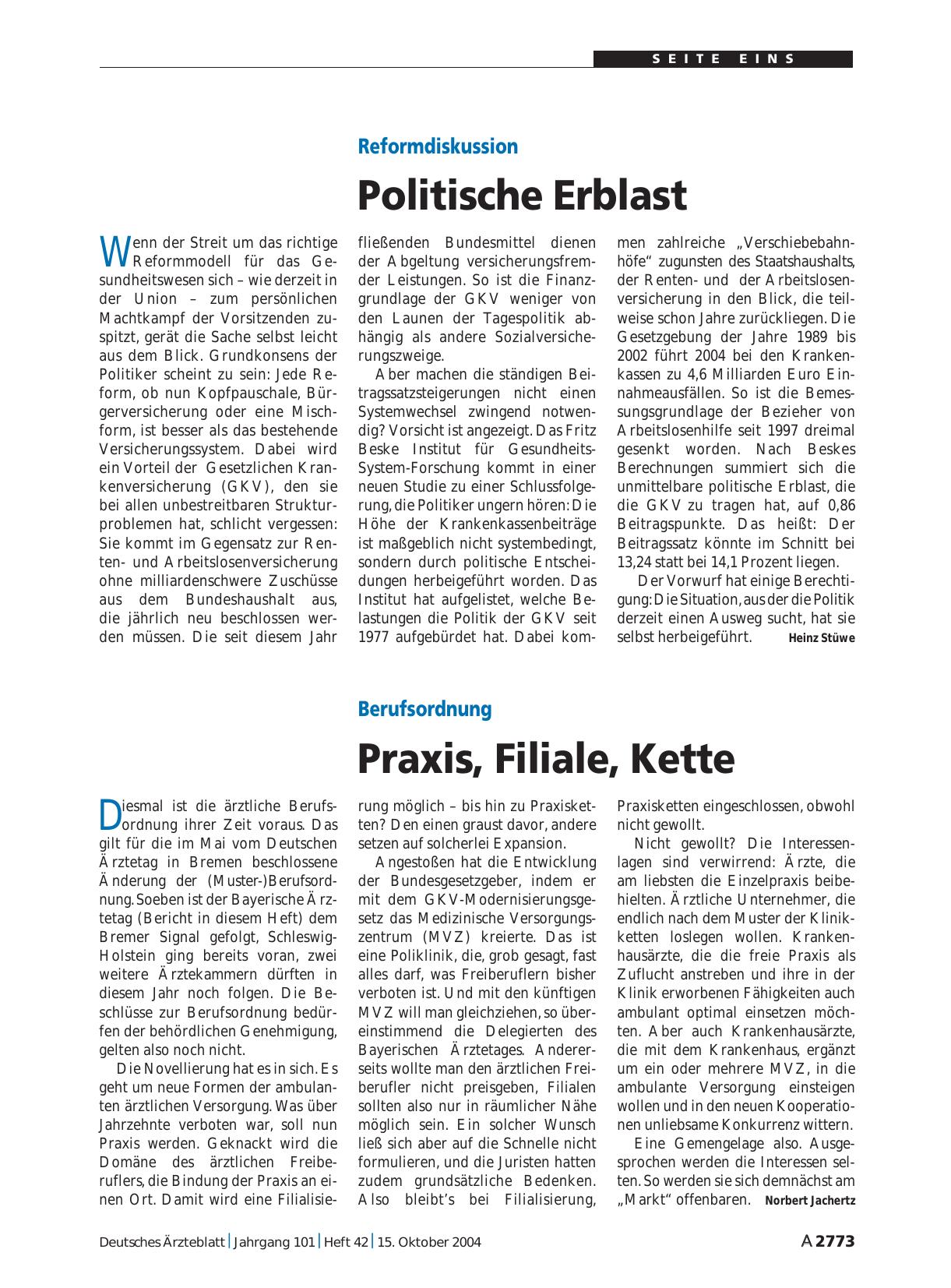 Vorschauseite 1: Berufsordnung: Praxis, Filiale, Kette
