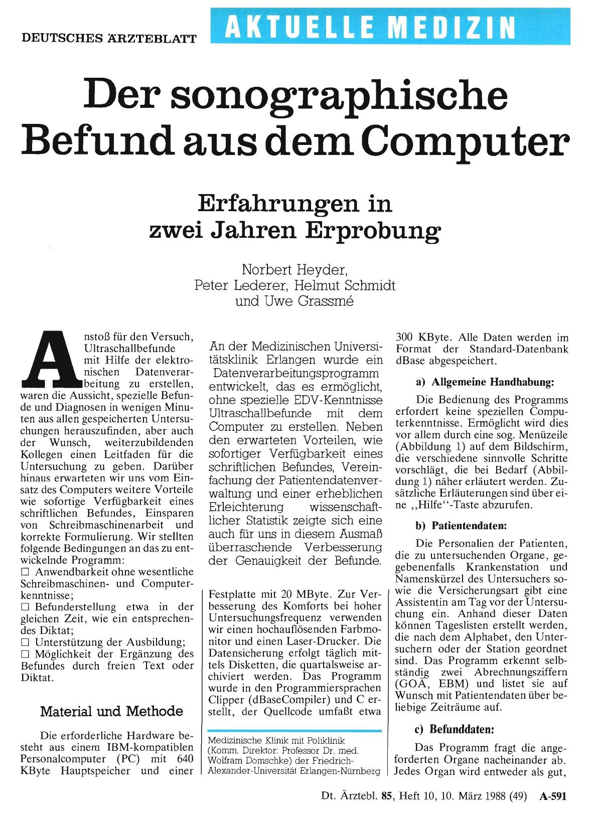 Vorschauseite 1: Der sonographische Befund aus dem Computer