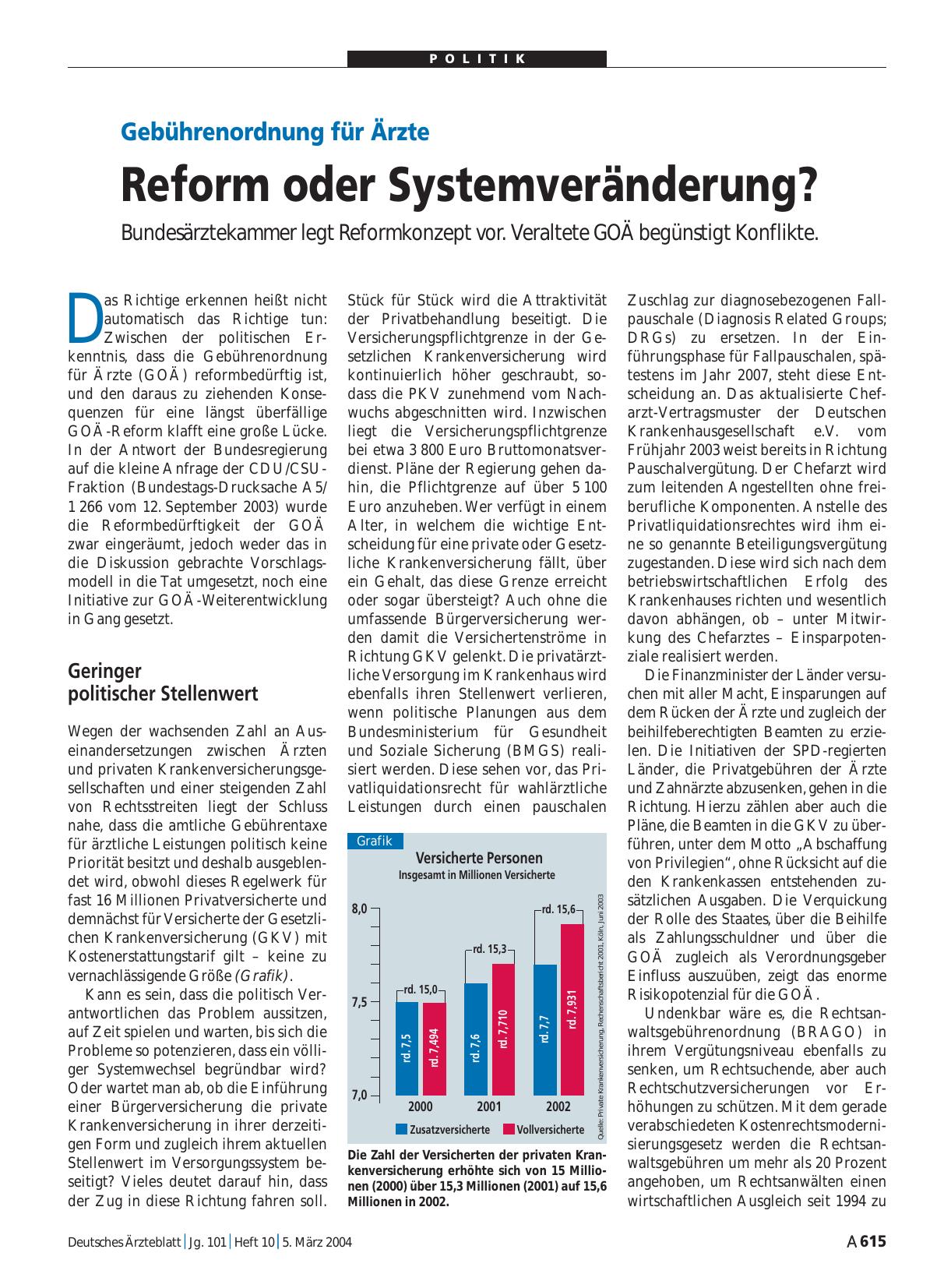 Vorschauseite 1: Gebührenordnung für Ärzte: Reform oder Systemveränderung?