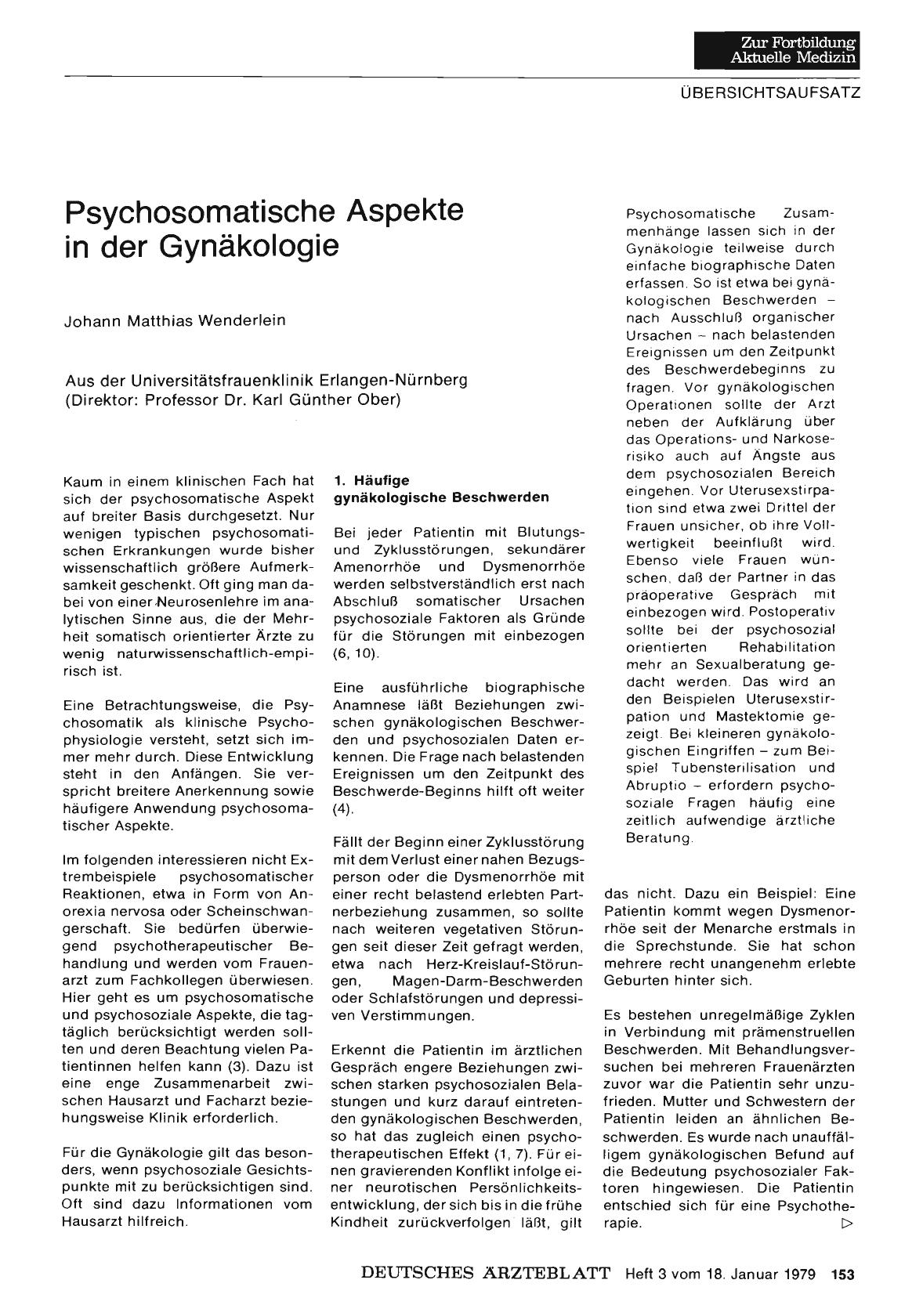 Vorschauseite 1: Psychosomatische Aspekte in der Gynäkologie