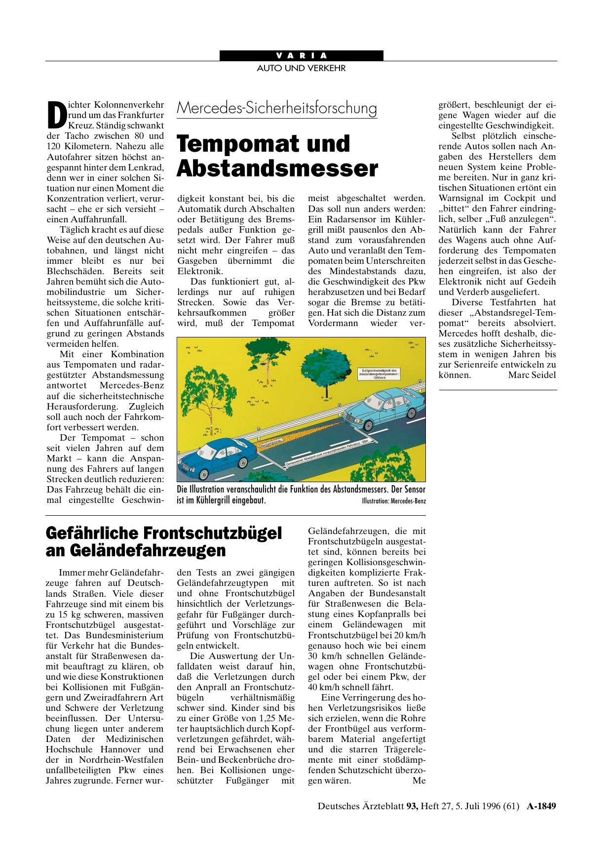 Vorschauseite 1: Mercedes-Sicherheitsforschung: Tempomat und Abstandsmesser