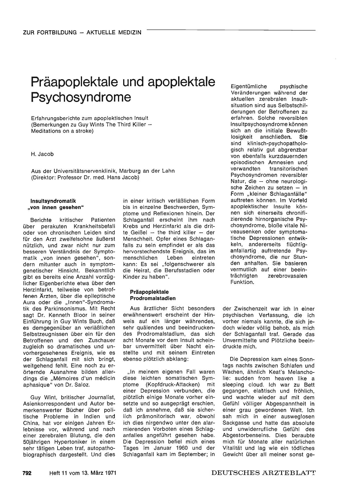 Vorschauseite 1: Präapoplektale und apoplektale Psychosyndrome
