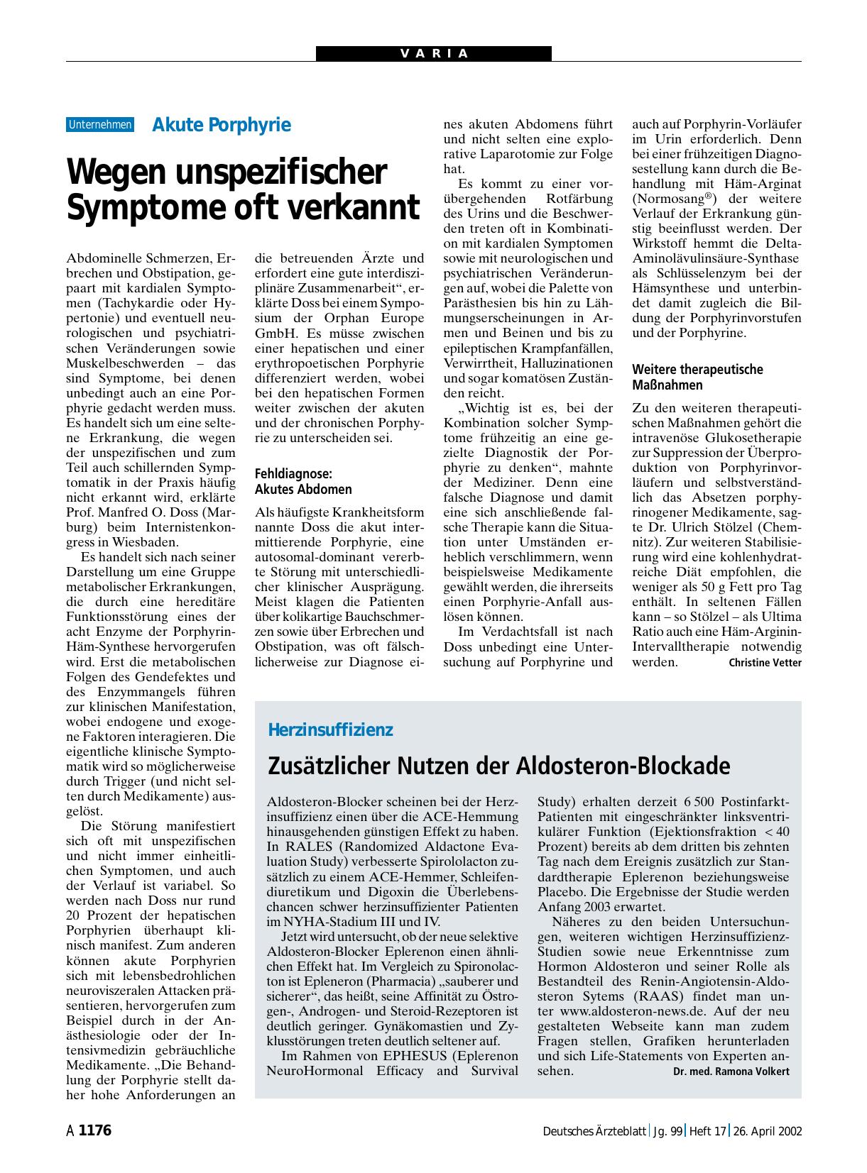 Vorschauseite 1: Akute Porphyrie: Wegen unspezifischer Symptome oft verkannt