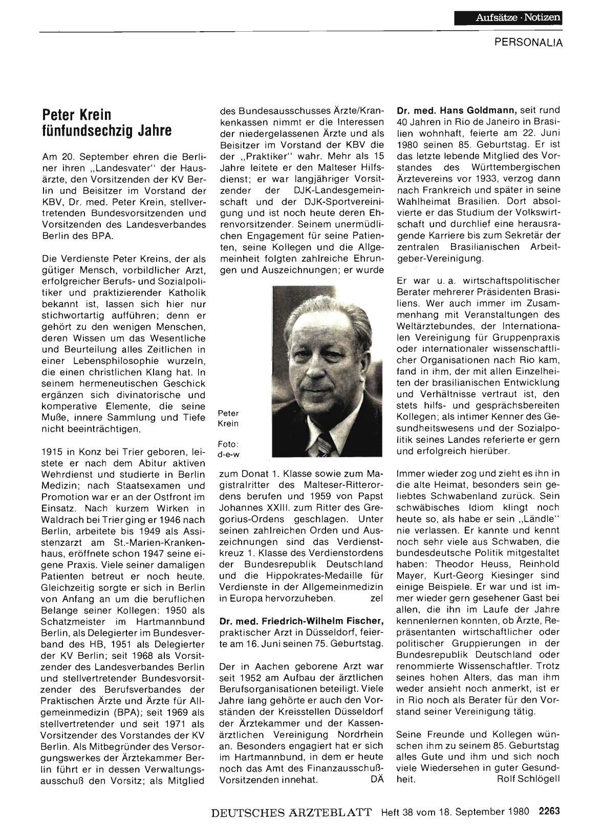 Vorschauseite 1: Peter Krein fünfundsechzig Jahre