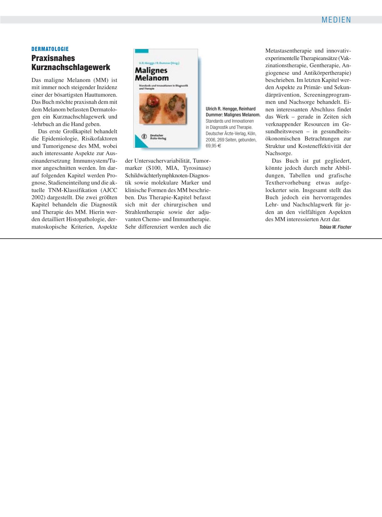 Vorschauseite 1: Malignes Melanom. Standards und Innovationen