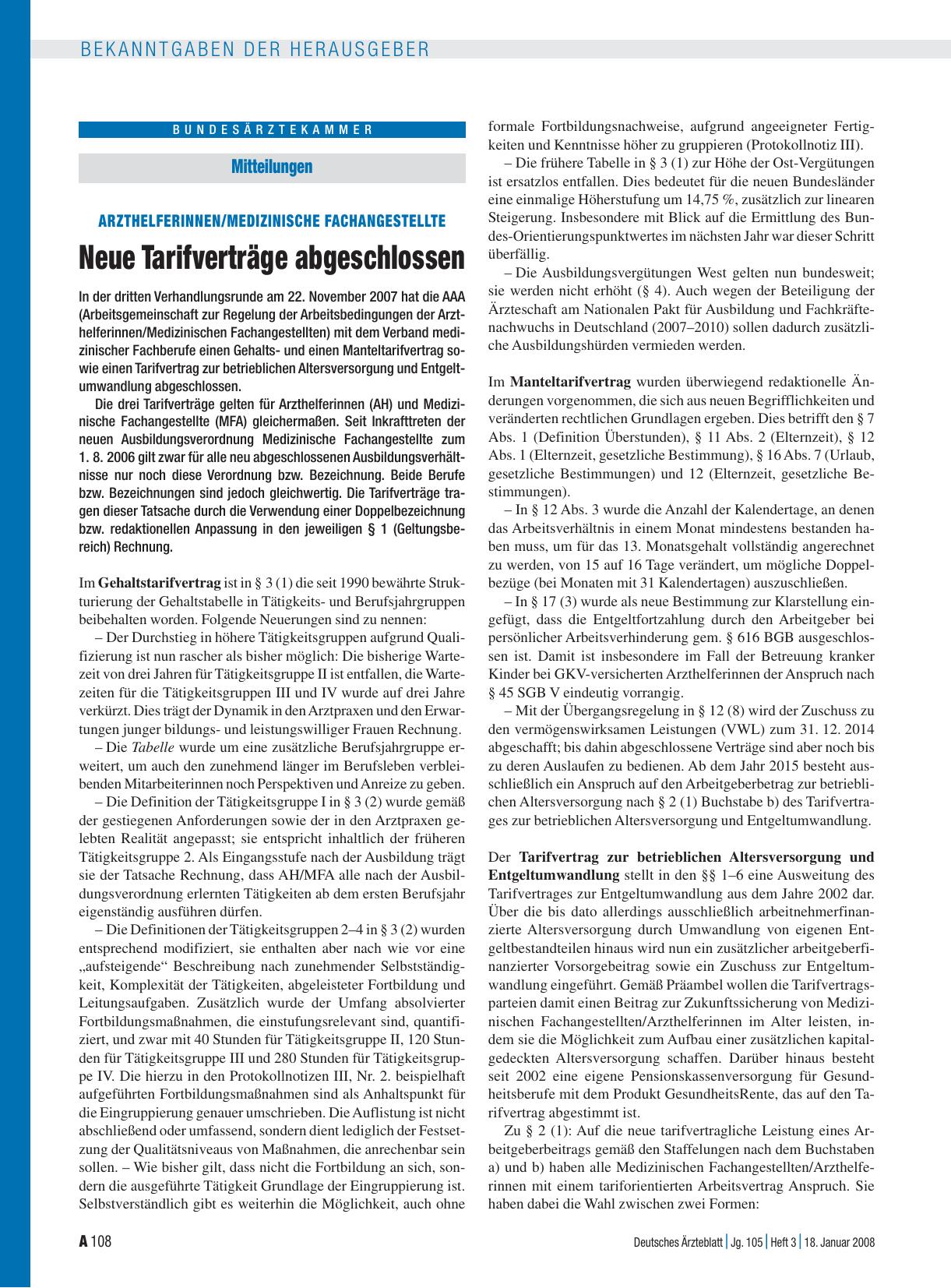 Vorschauseite 1: Arzthelferinnen/Medizinische Fachangestellte: Neue Tarifverträge abgeschlossen