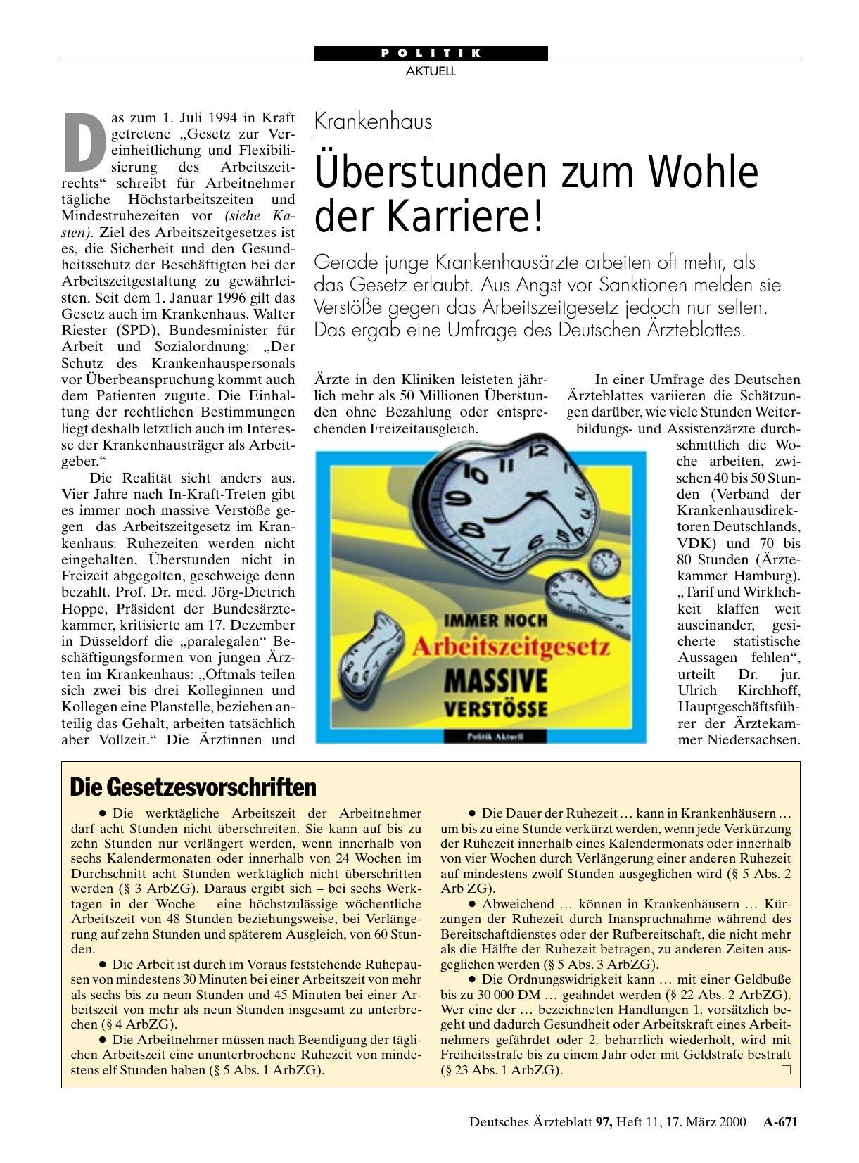 Vorschauseite 1: Krankenhaus: Überstunden zum Wohle der Karriere!