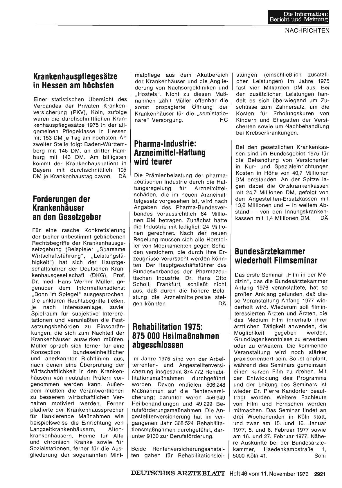 Vorschauseite 1: Rehabilitation 1975: 875 000 Heilmaßnahmen abgeschlossen