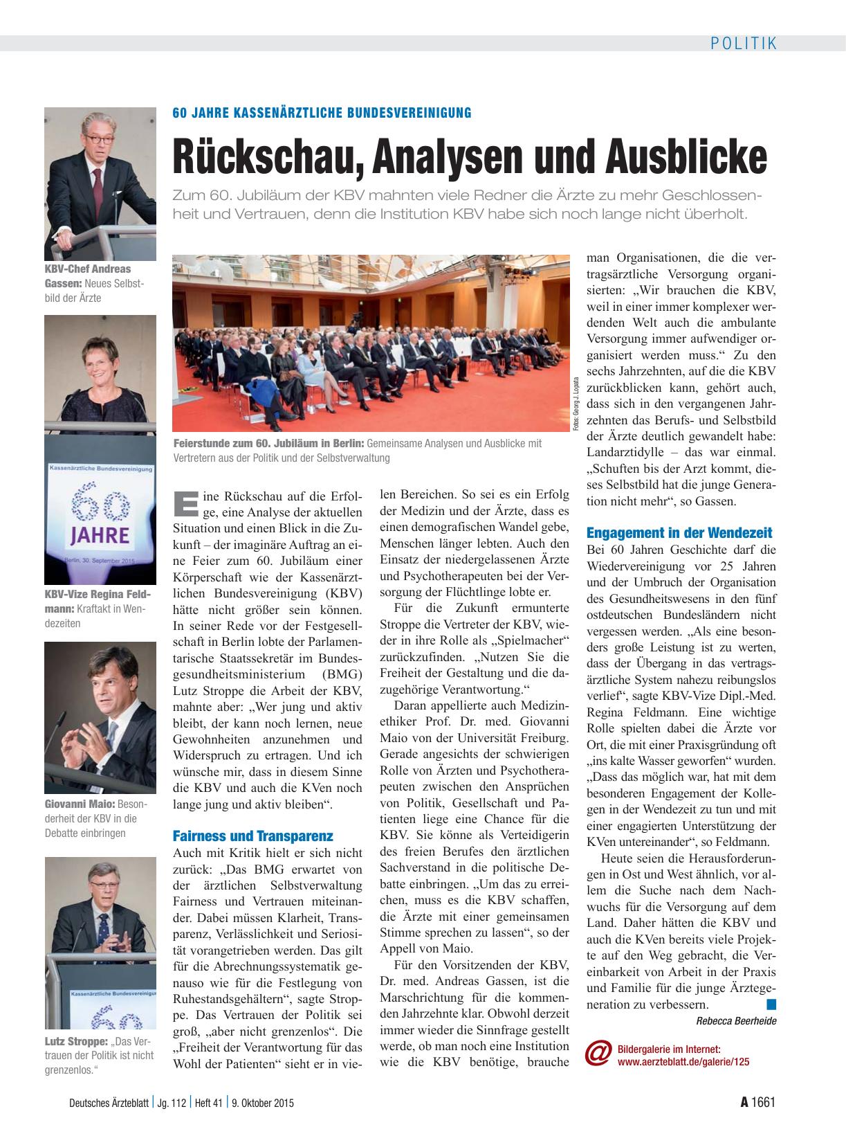 Vorschauseite 1: 60 Jahre Kassenärztliche Bundesvereinigung: Rückschau, Analysen und Ausblicke