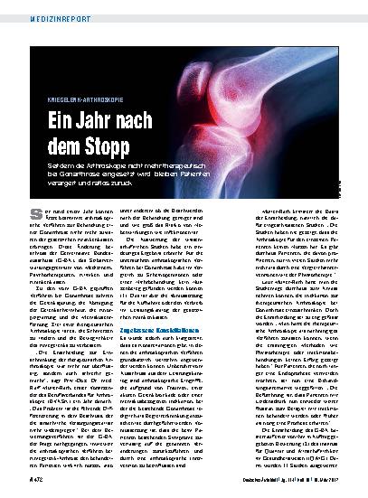 Vorschauseite 1: Kniegelenk-Arthroskopie: Ein Jahr nach dem Stopp