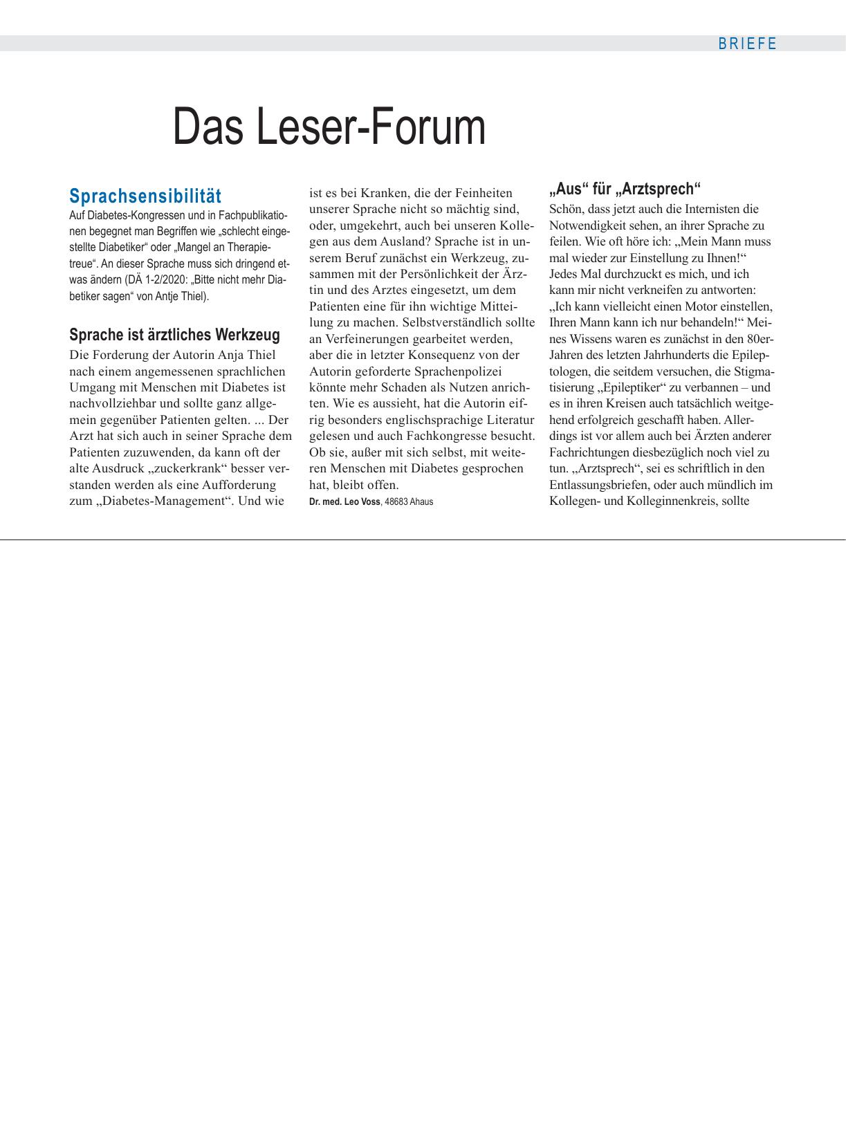 Vorschauseite 1: Sprachsensibilität: „Aus“ für „Arztsprech“