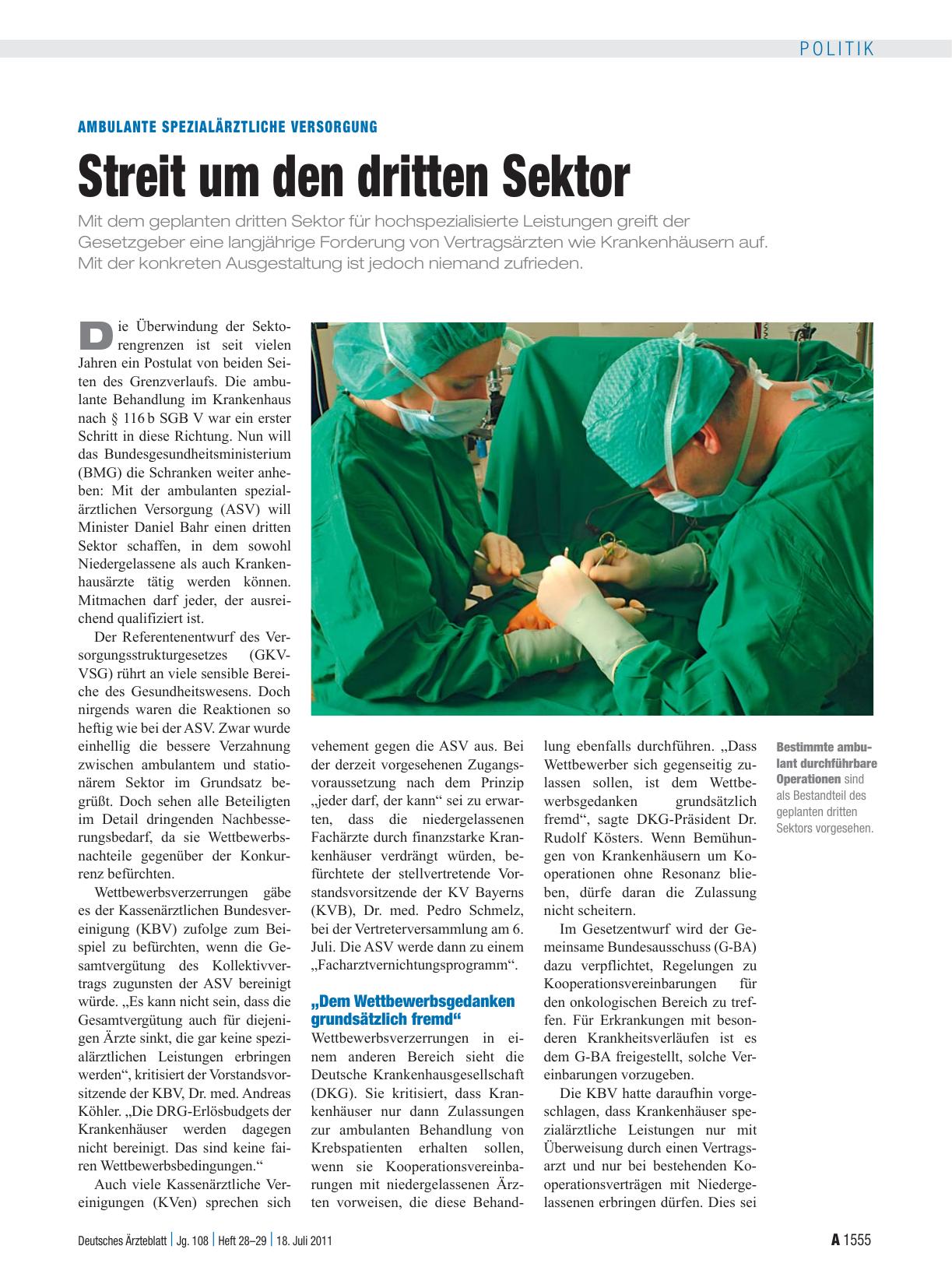 Vorschauseite 1: Ambulante spezialärztliche Versorgung: Streit um den dritten Sektor