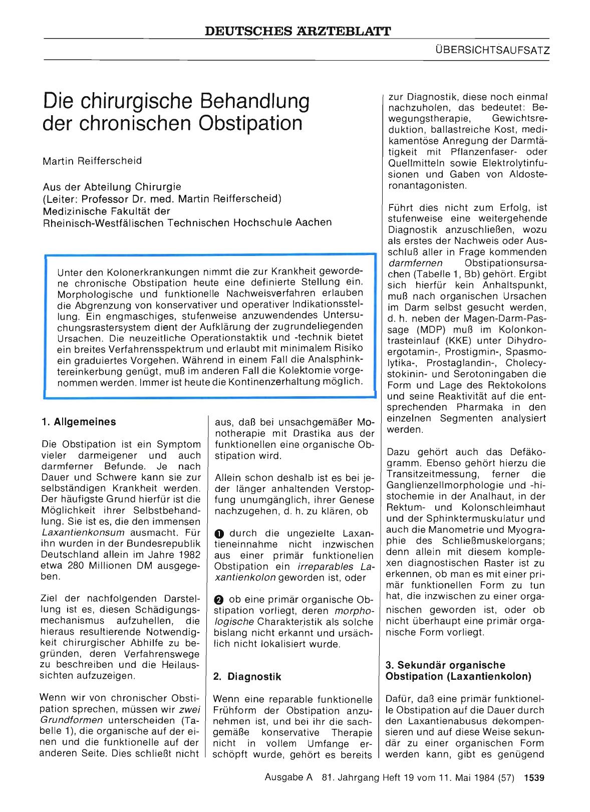 Vorschauseite 1: Die chirurgische Behandlung der chronischen Obstipation