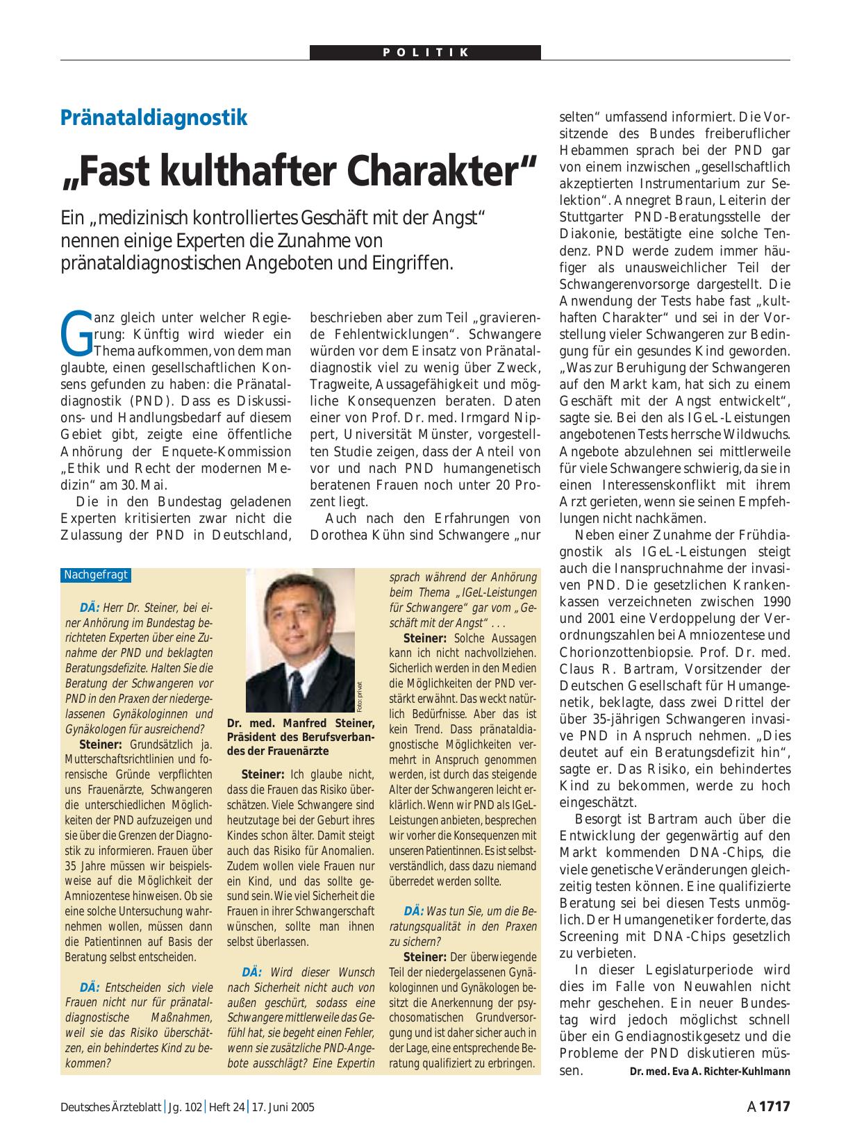 Vorschauseite 1: Pränataldiagnostik: „Fast kulthafter Charakter“