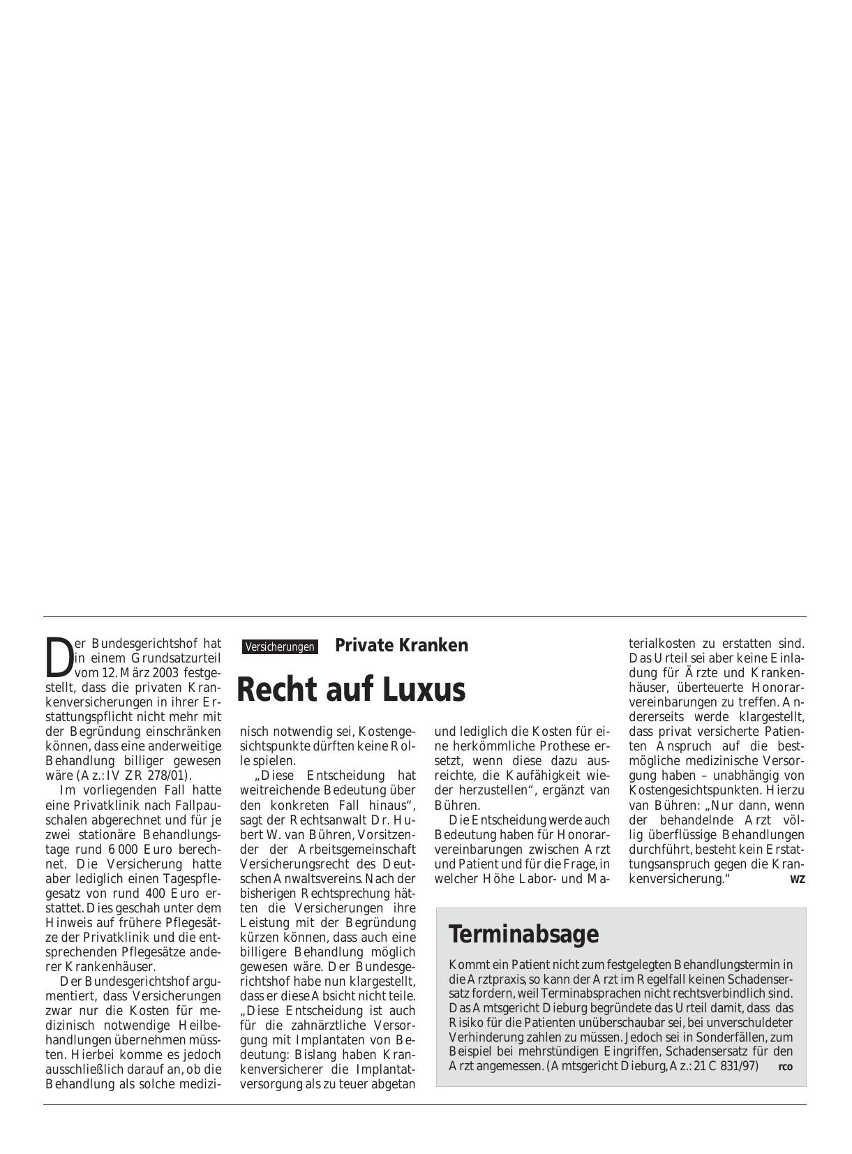 Vorschauseite 1: Terminabsage