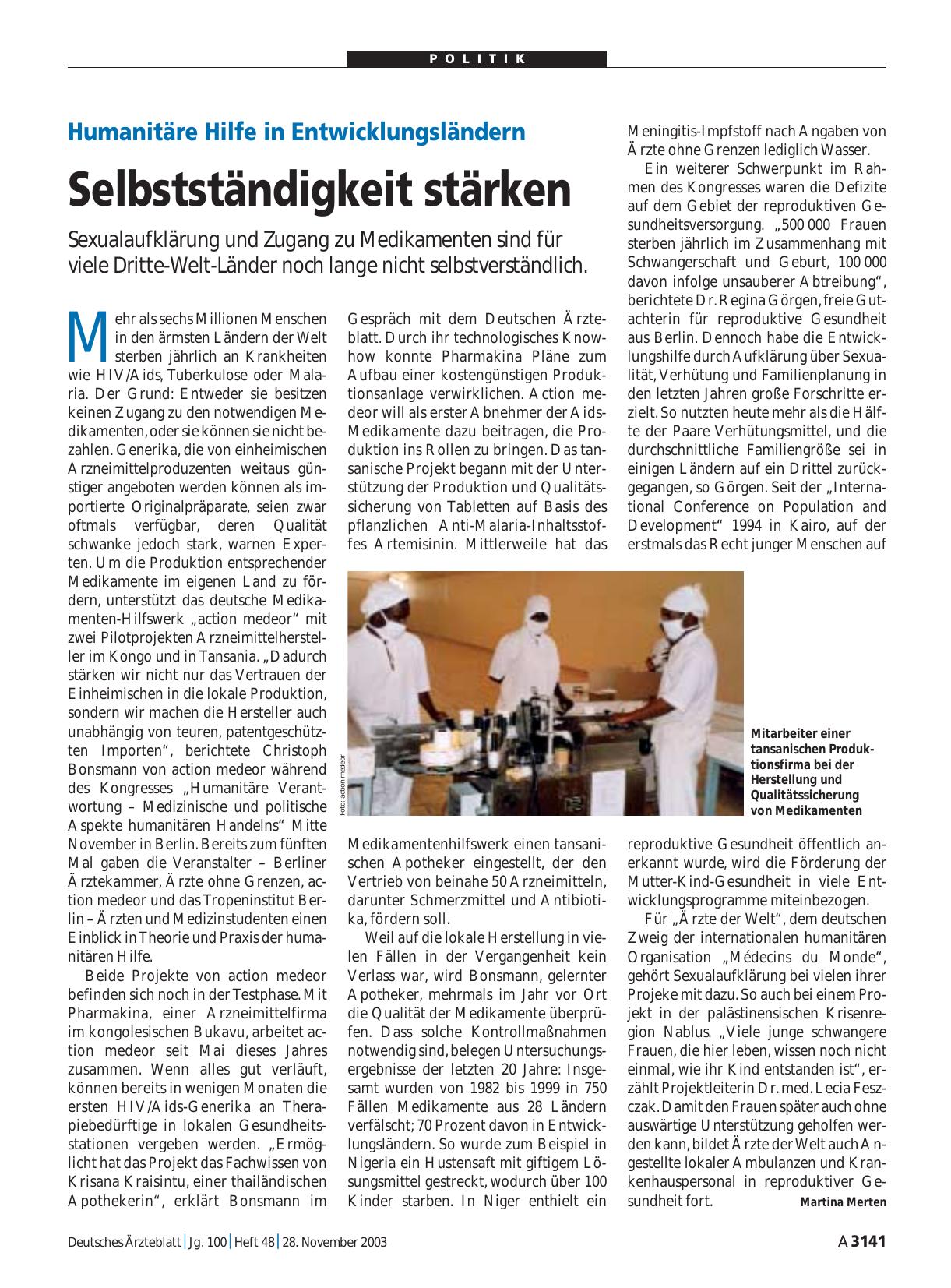 Vorschauseite 1: Humanitäre Hilfe in Entwicklungsländern: Selbstständigkeit stärken