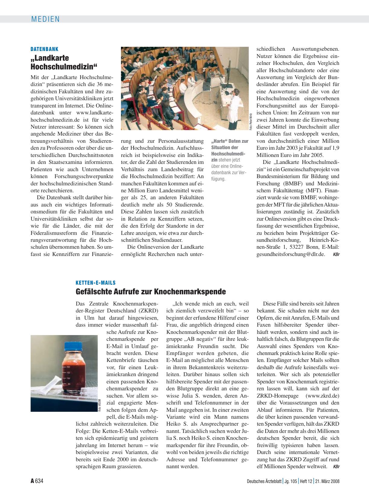 Vorschauseite 1: Datenbank: „Landkarte Hochschulmedizin“