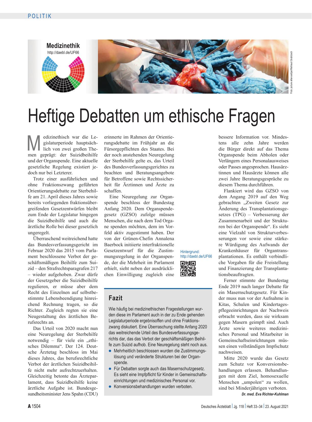 Vorschauseite 1: Heftige Debatten um ethische Fragen