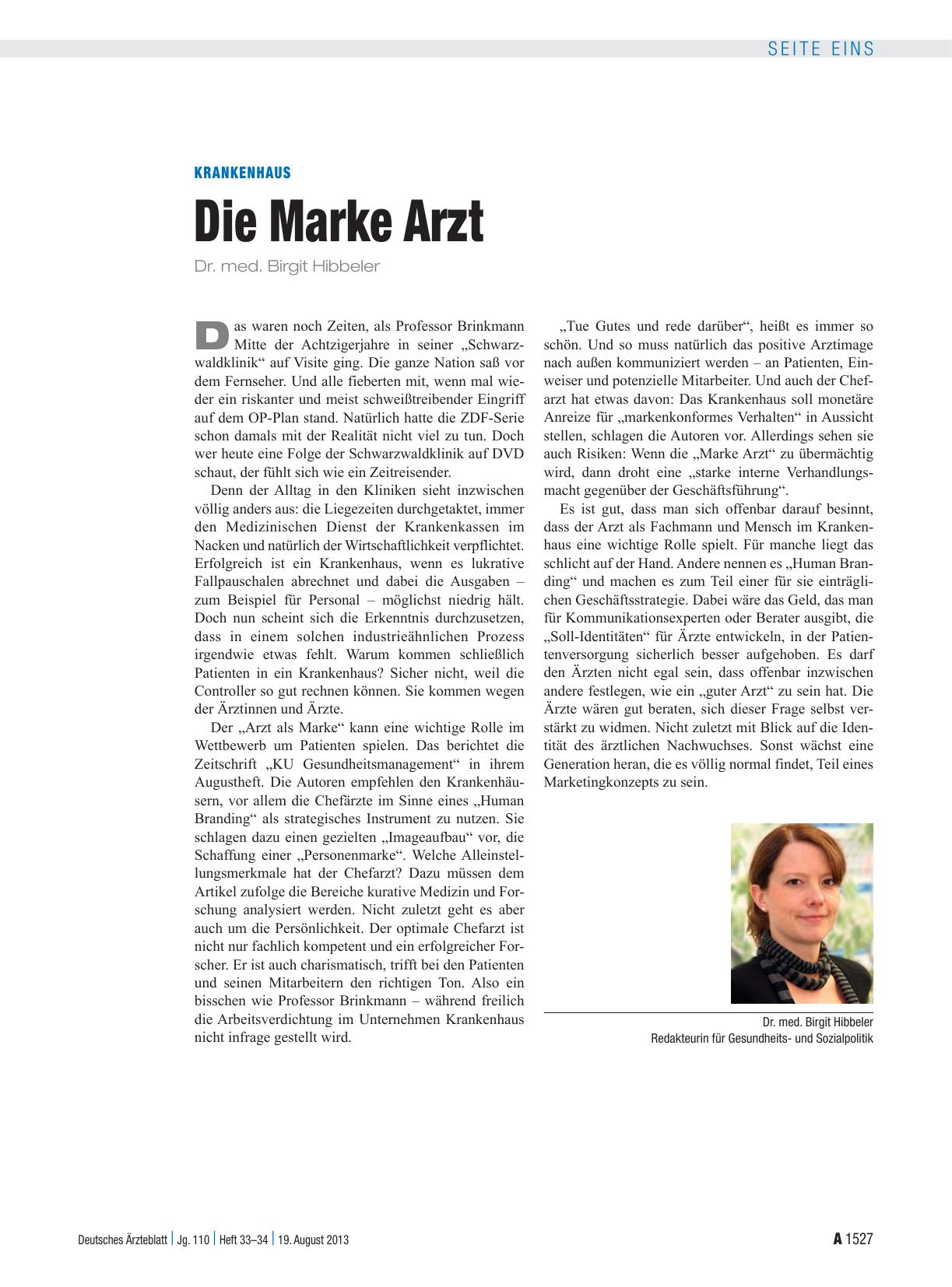Vorschauseite 1: Krankenhaus: Die Marke Arzt