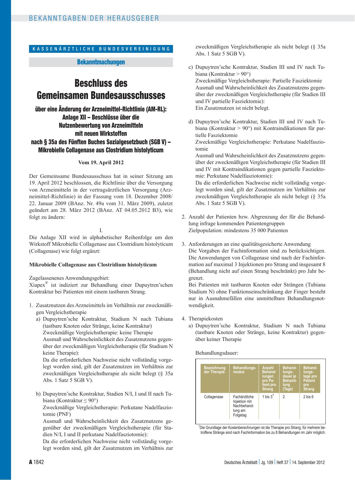 Vorschauseite 1: Beschluss des Gemeinsamen Bundesausschusses über eine Änderung der Arzneimittel-Richtlinie (AM-RL): Anlage XII – Beschlüsse über die Nutzenbewertung von Arzneimitteln mit neuen Wi…