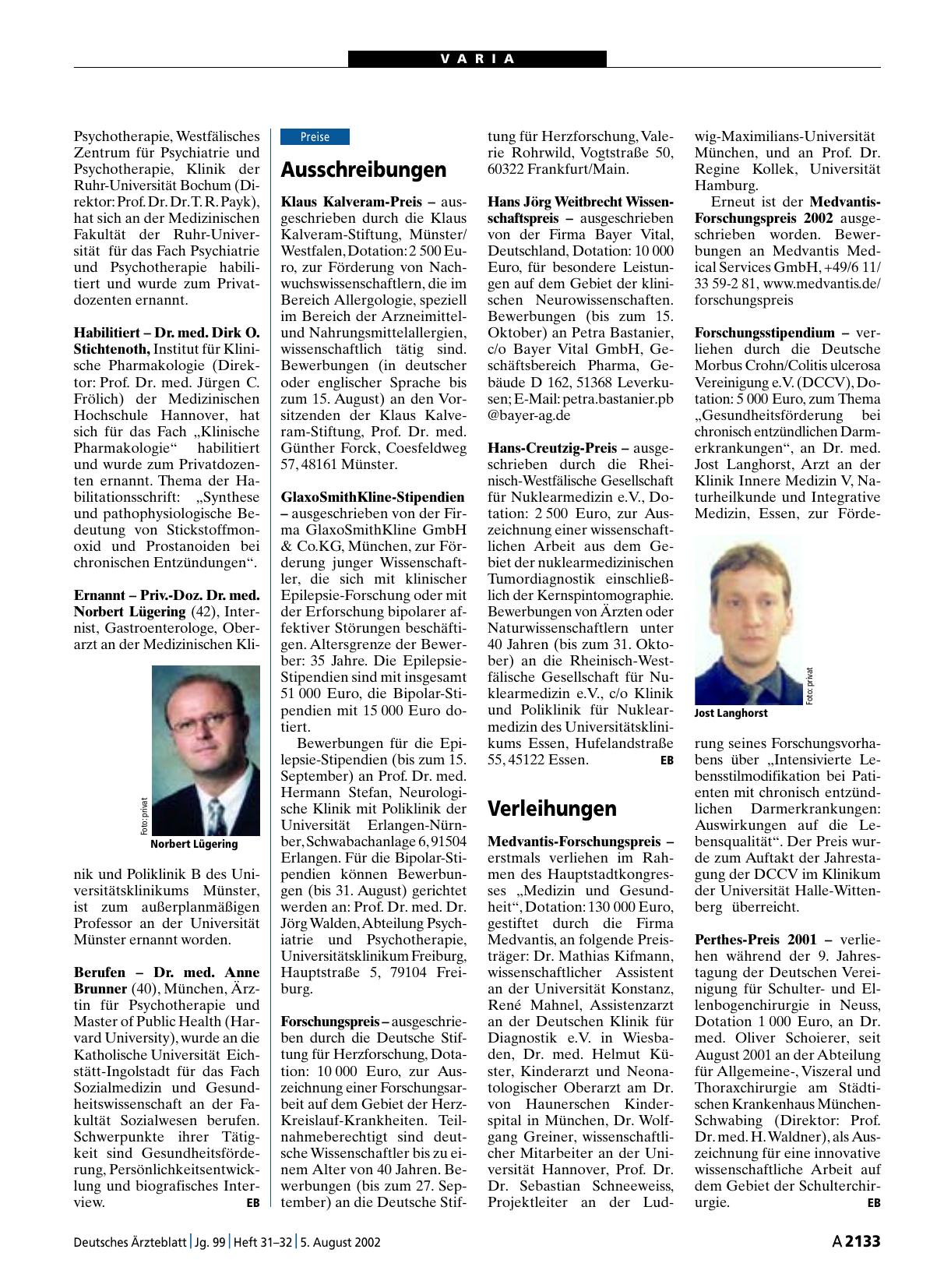 Vorschauseite 1: Verleihungen