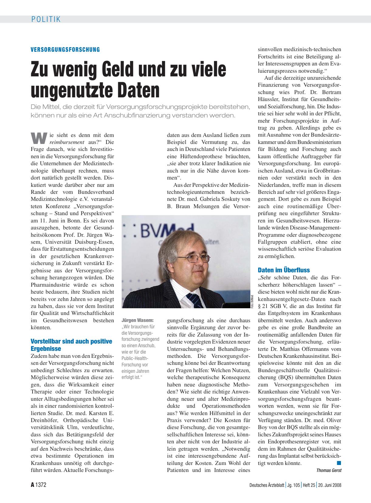 Vorschauseite 1: Versorgungsforschung: Zu wenig Geld und zu viele ungenutzte Daten
