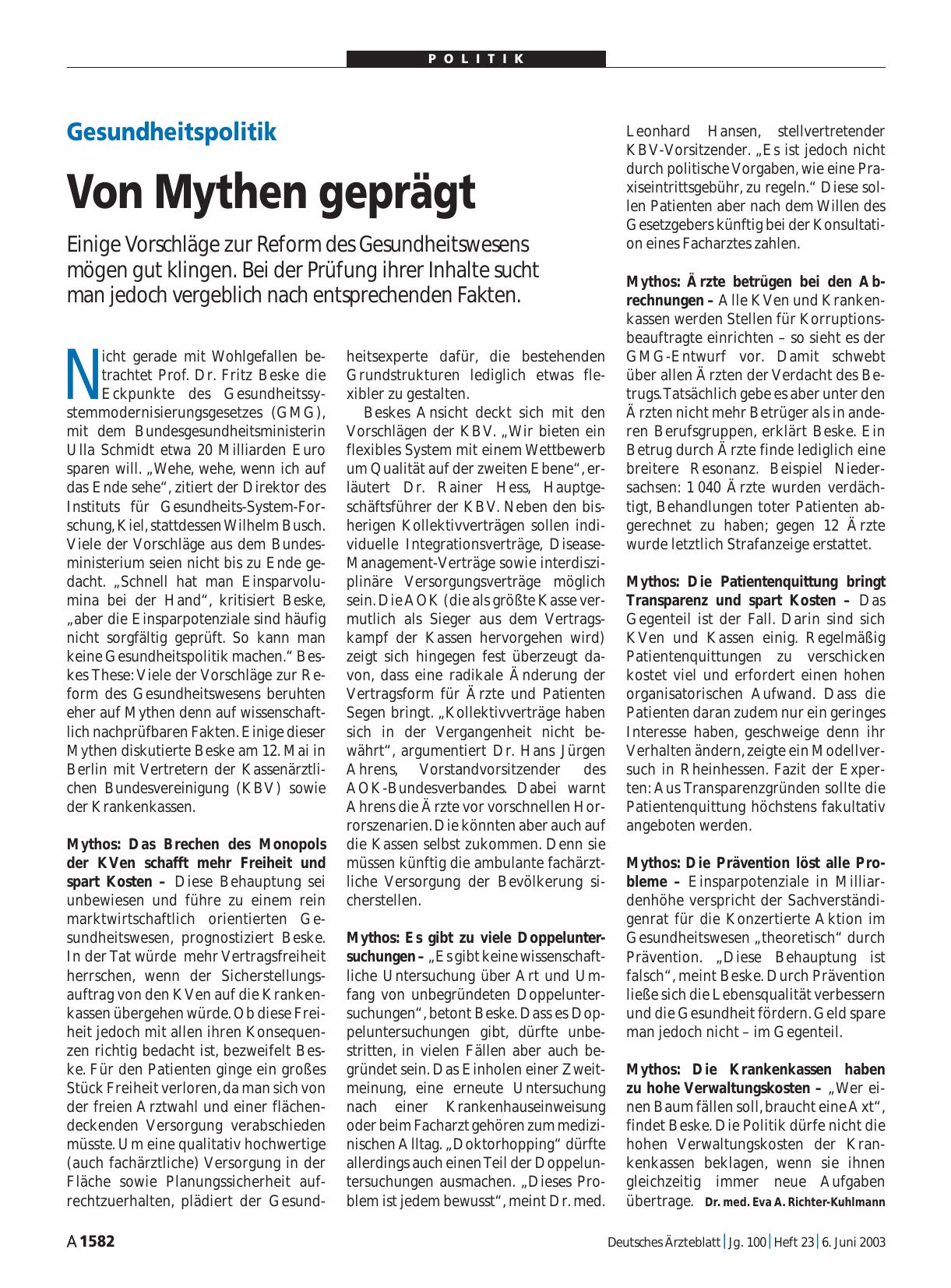 Vorschauseite 1: Gesundheitspolitik: Von Mythen geprägt