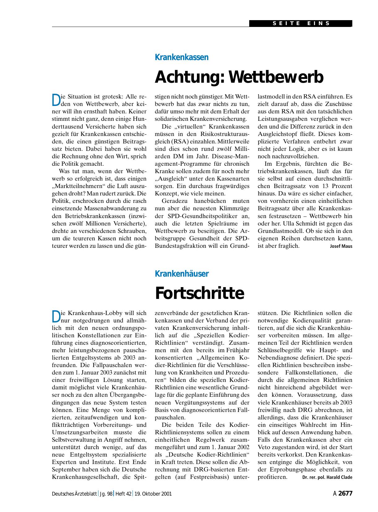 Vorschauseite 1: Krankenkassen: Achtung - Wettbewerb