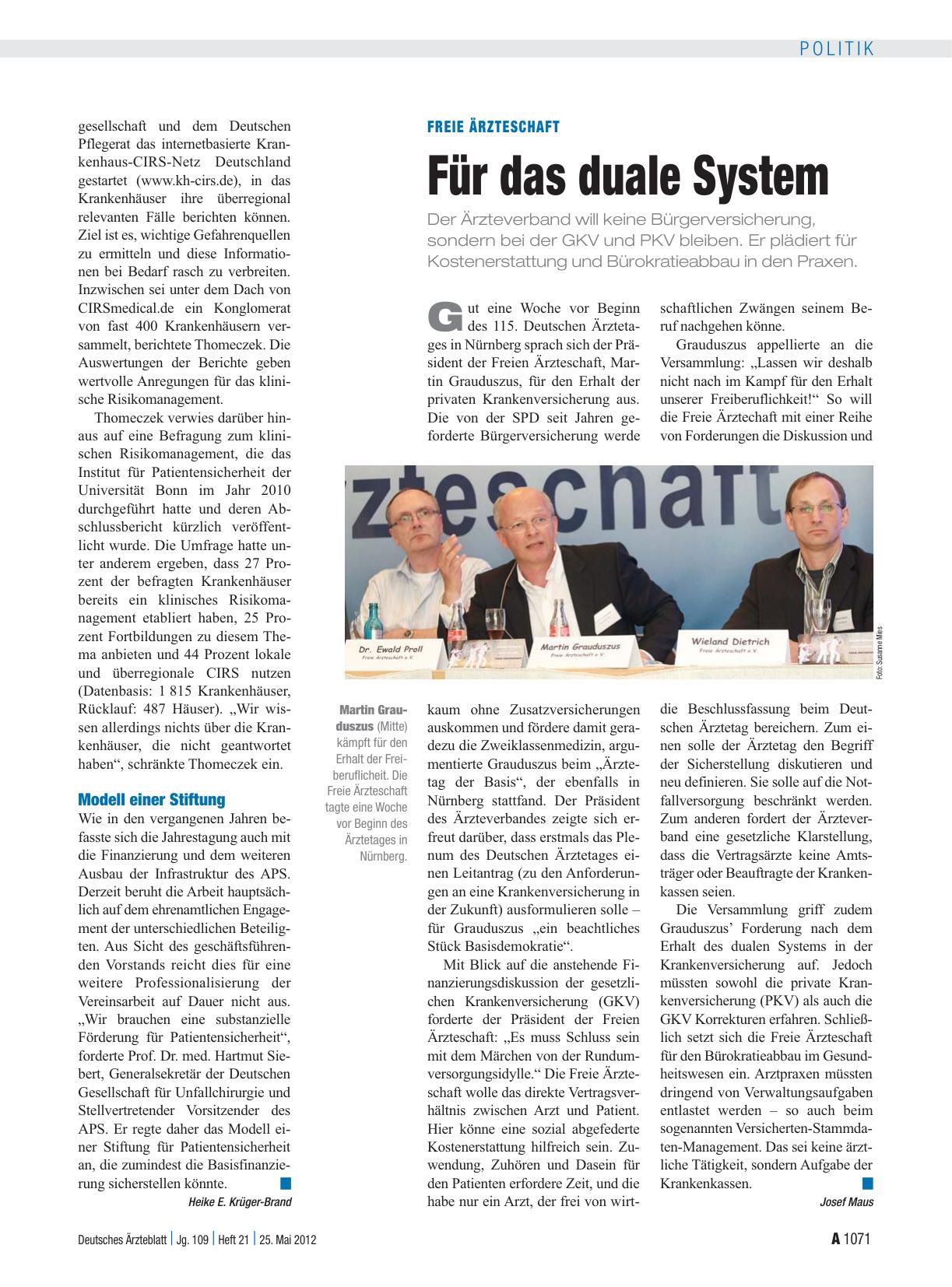 Vorschauseite 1: Freie Ärzteschaft: Für das duale System