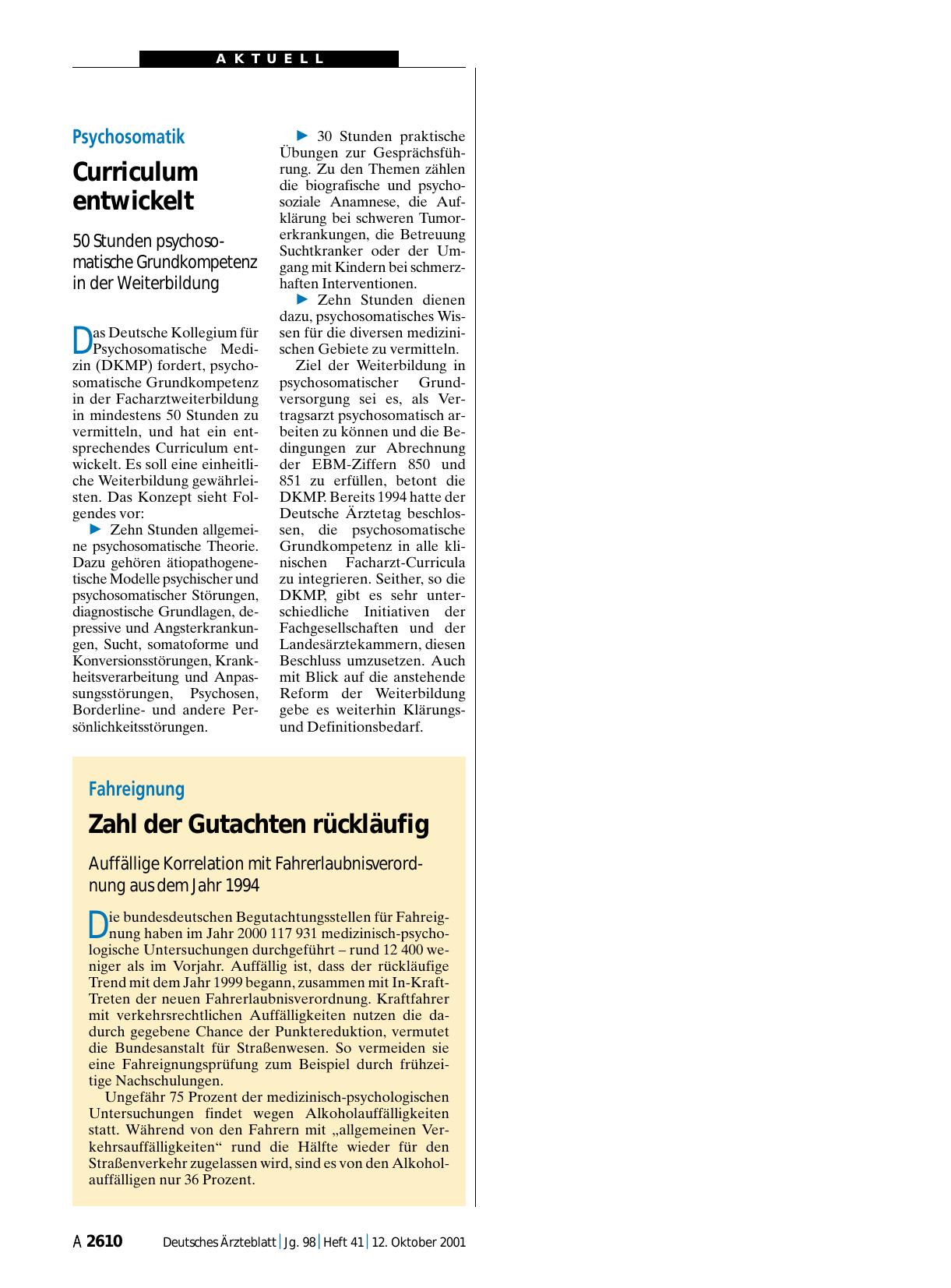 Vorschauseite 1: Fahreignung: Zahl der Gutachten rückläufig