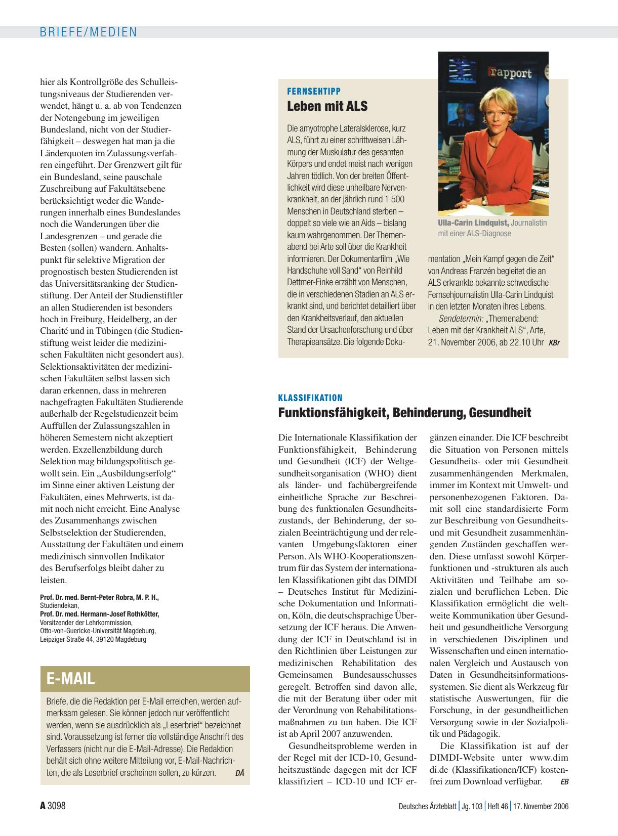 Vorschauseite 1: Fernsehtipp. Leben mit ALS