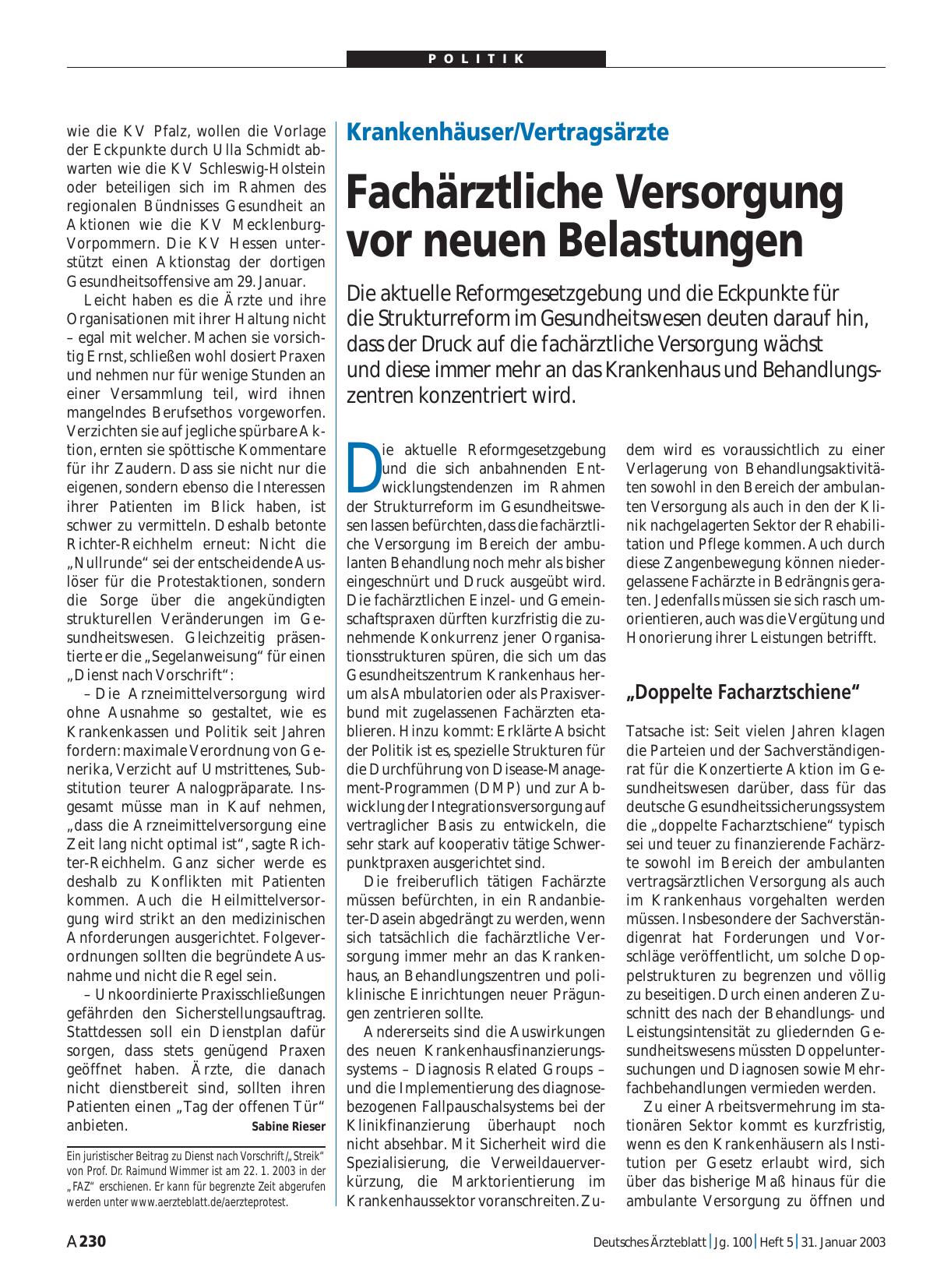 Vorschauseite 1: Krankenhäuser/Vertragsärzte: Fachärztliche Versorgung vor neuen Belastungen