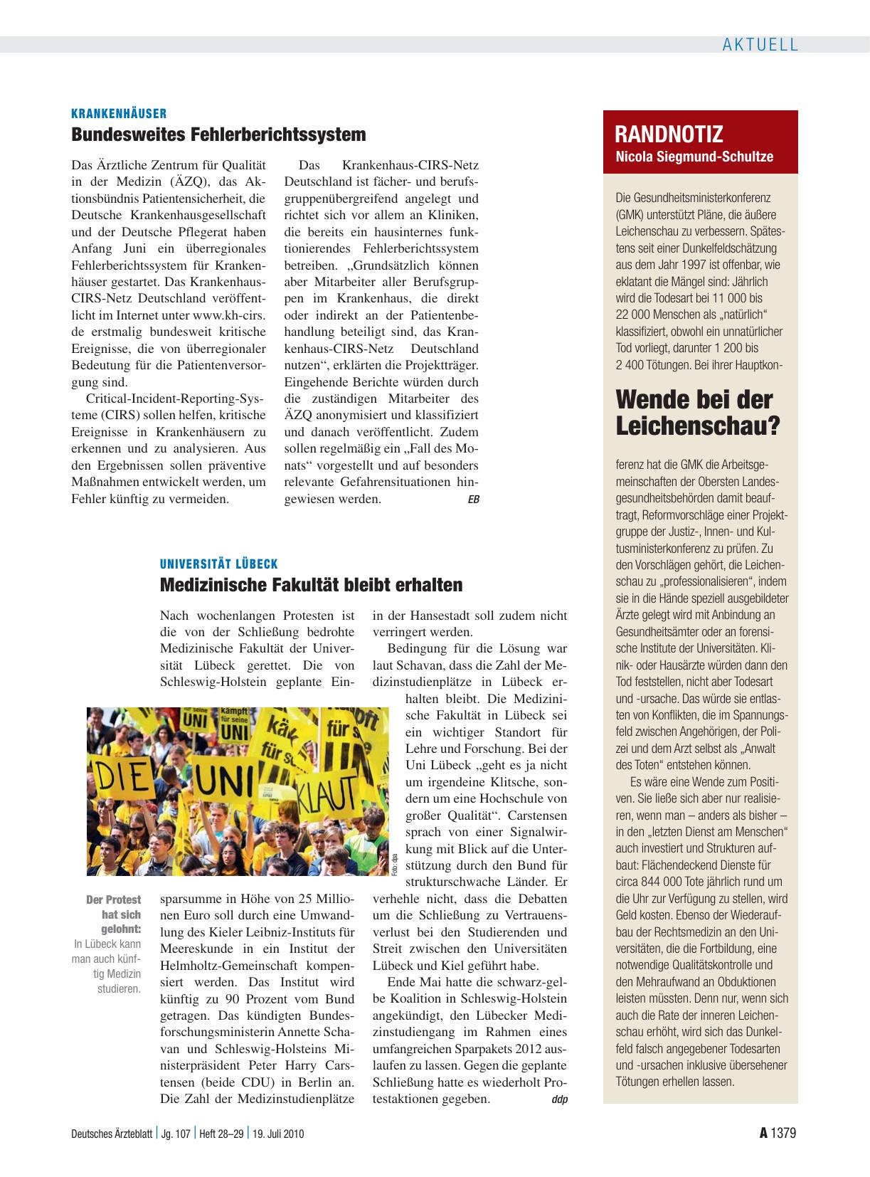 Vorschauseite 1: Randnotiz: Wende bei der Leichenschau?
